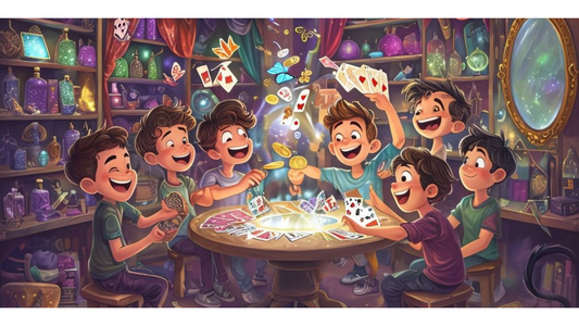 cartoon image of kids performing magic